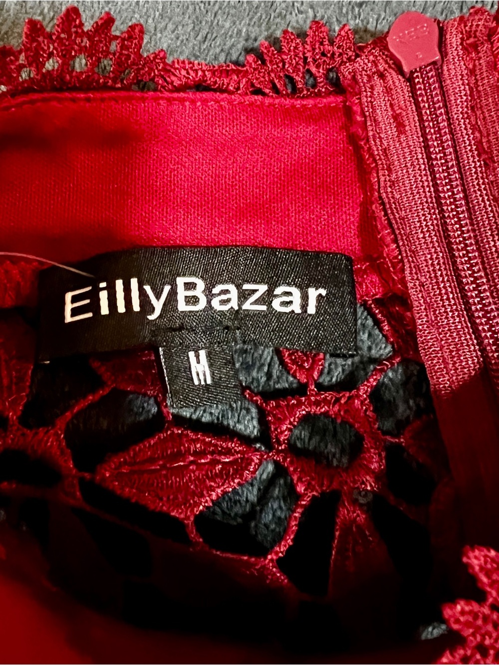 Eilly Bazar Wms Wine Lace Embroidery Cutout Inset Sheer Fit&Flare Mini Dress M - Picture 9 of 15